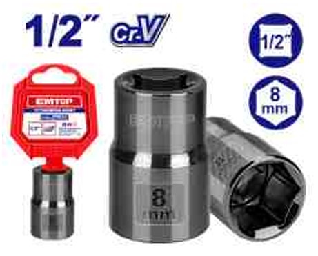 Professional 1/2" 6pt 8mm Hexagonal Socket Heat Treated - Black Nickel Plated 50BV30 Material Quality Tool Plastic Hanger Packed Precision